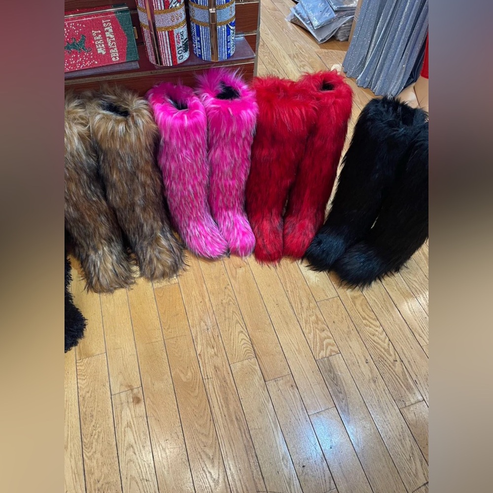 Black Faux Fur Knee-High Boots – Plush Winter Fashion Boots - Picture 6 of 6